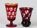 TWO RUBY OVERLAY CUT GLASS VASES