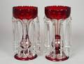 PAIR OF CRANBERRY OVERLAID LUSTERS