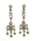 A 14 Karat Yellow Gold Diamond and Emerald Cabochon Earrings