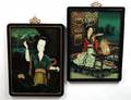TWO REVERSE PAINTINGS ON GLASS