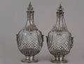 GOOD PAIR OF SILVER MOUNTED CUT GLASS DECANTERS