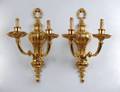 PAIR OF GILT BRONZE TWO LIGHT SCONCES