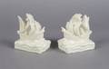 A Pair of Ivory Matte Ship Paperweights Rookwood