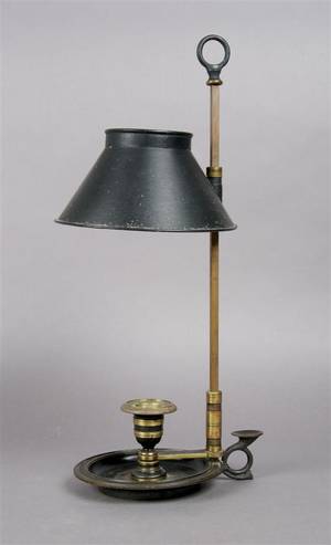 A Bronze Cut Glass and Tole Chamber Stick