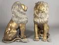 PAIR OF MASSIVE BRONZE FIGURES OF LIONS