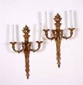 A Pair of Louis XVI Style TwoLight Gilt Bronze Wall Sconces