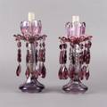 A Pair of Enameled Purple Glass Lusters