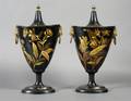 A Pair of Regency Tole Painted Chestnut Urns