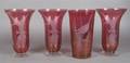 A Collection of Etched Ruby Glass Vases