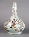 A Chinese Bottle Form Rose Canton Vase