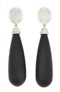 A Pair of 18 Karat White Gold Diamond Ebony and White Chalcedony Earrings