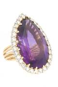A Yellow Gold Amethyst and Diamond Ring