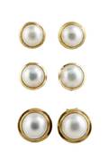A Group of Three Pairs of Mabe Pearl Earrings