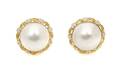 A Pair of 14 Karat Yellow Gold Mabe Pearl and Diamond Earrings