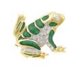 An 18 Karat Gold Diamond and Green Enamel Pin