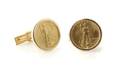 A Pair of Small 14 Karat Gold Walking Lady Liberty Coin Cufflinks