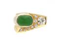 A 14 Karat Yellow Gold Diamond and Green Jadeite Ring