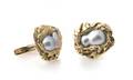 A Pair of 14 Karat Yellow Gold and Grey Cultured Pearl Cuff Links