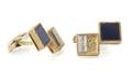 A Pair of 18 Karat Yellow Gold Lapis Lazuli and Diamond Cufflinks