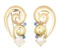 A Pair of 14 Karat Yellow and Rose Gold Sapphire and Moonstone Pins