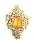 A 14 Karat Yellow Gold Citrine and Diamond Brooch