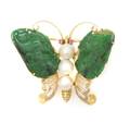 A 14 Karat Yellow Gold Jade and Cultured Pearl Butterfly Pin