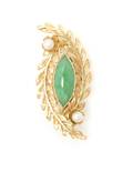 A 14 Karat Yellow Gold Green Jadeite and Cultured Pearl Pin