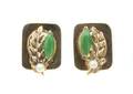 A Pair of 14 Karat Yellow Gold Jadeite and Cultured Pearl Earrings