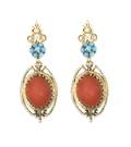A Pair of 14 Karat Yellow Gold Coral and Turquoise Vintage Style Earrings