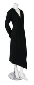 A Geoffrey Beene Double Face Wool Crepe Sculptural Monk Style Tuxedo Evening Dress