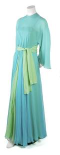 A Green and Blue Silk Chiffon Gown