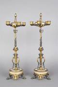A Pair of French Cast Bronze and Marble FiveLight Candelabra