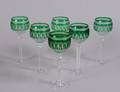 SET OF SIX GREEN OVERLAY CRYSTAL WINE GOBLETS