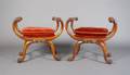 A Pair of Mahogany Curule Form Window Benches