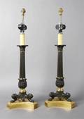 A Pair of Neoclassical Gilt and Patinated Bronze Candlesticks