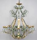 A Painted and Parcel Gilt EightLight Iron Chandelier
