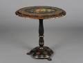 VICTORIAN GILT DECORATED BLACK PAPIER MACHE TABLE
