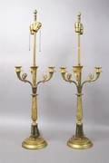 A Pair of Empire Gilt and Patinated Bronze FourLight Candelabra
