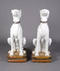 A Pair of Faience Greyhound Figures probably Italian