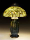 A Tiffany Studios Leaded Glass and Pottery Table Lamp