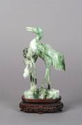 A Jade Carving of a Crane and Lotus Blossom