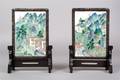 A Pair of Chinese Famille Rose Porcelain Table Screens on Stands