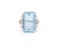 A 14 Karat White Gold Diamond and Aquamarine Ring