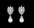 A Pair of Platinum Diamond and Cultured Pearl Earrings
