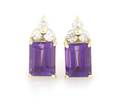 A Pair of 14 Karat Yellow Gold Amethyst and Diamond Earrings