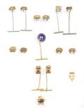 A Group of Fifteen 10 Karat Yellow Gold and Mixed Gemstone Tie Pins