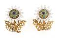 A Pair Yellow and White Gold Diamond Emerald and Blue Sapphire Earrings