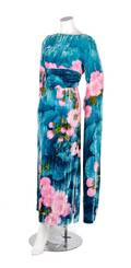 A Hanae Mori Blue Floral Print Velvet Dress