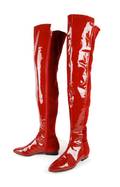 A Pair of Versace Red Patent Leather and Velvet Thigh High Boots