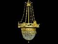 EMPIRE STYLE GILT METAL AND GLASS TWO LIGHT CHANDELIER